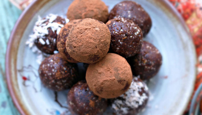 Chili Mocha Protein Bites on plate