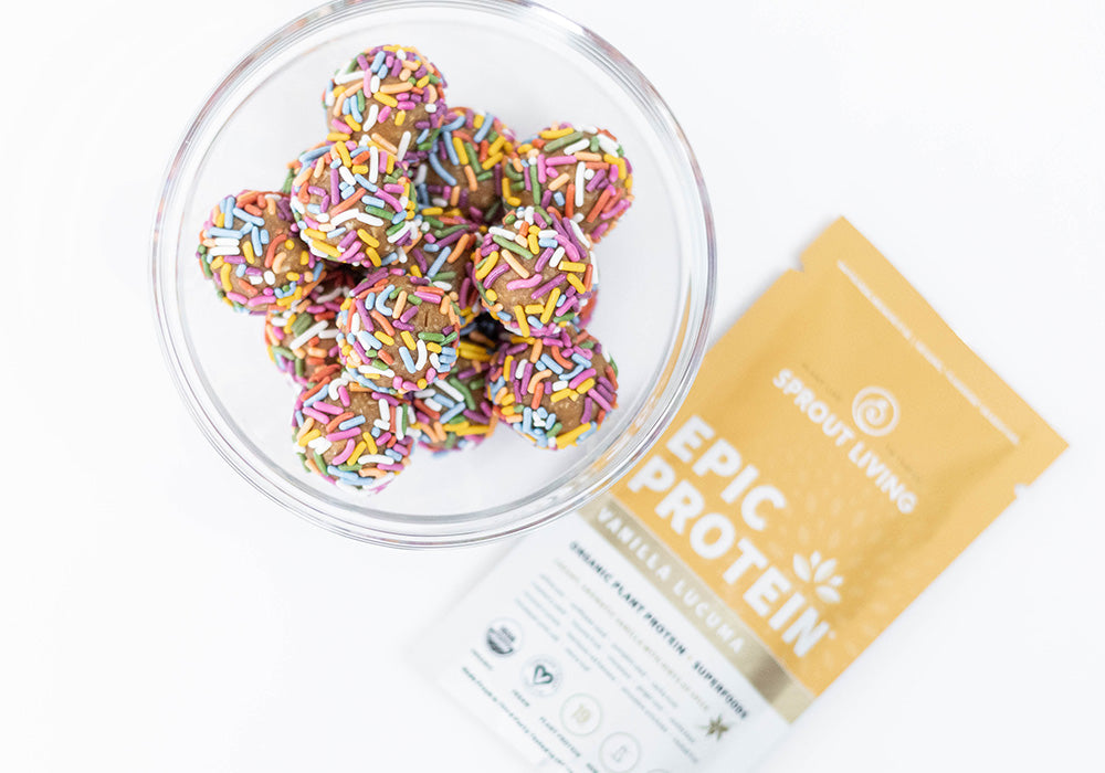 Cashew Butter Protein Balls with Epic Protein Vanilla Lucuma packet