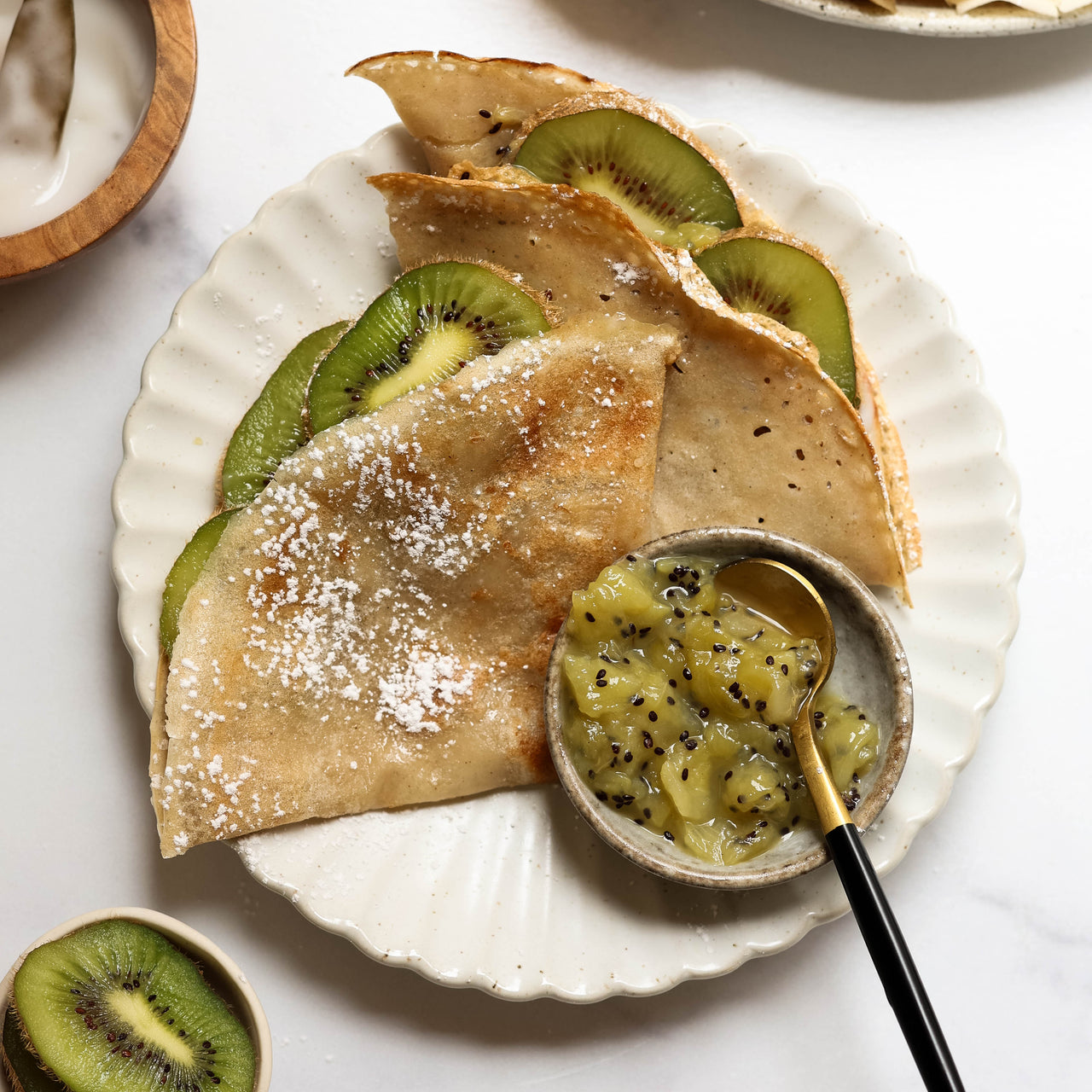 High Protein Kiwi Crepes on plate