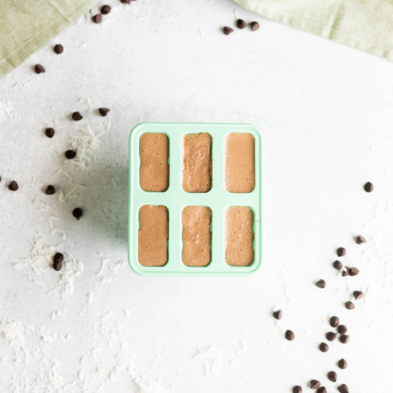 Chocolate Coconut Protein Popsicles with coffee beans