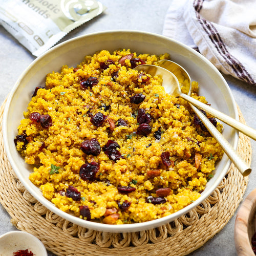 Saffron Quinoa with Cherries & Almonds in Bowl