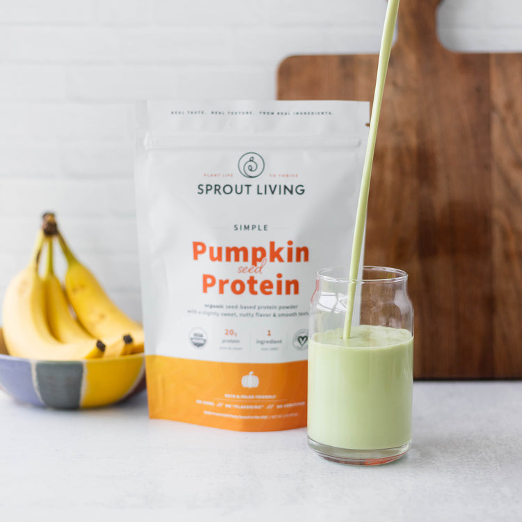 Pumpkin Seed Protein and Smoothie Pour Into Glass