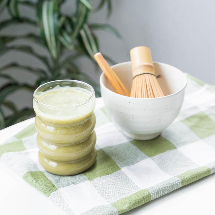 Iced Matcha Latte on Kitchen Table