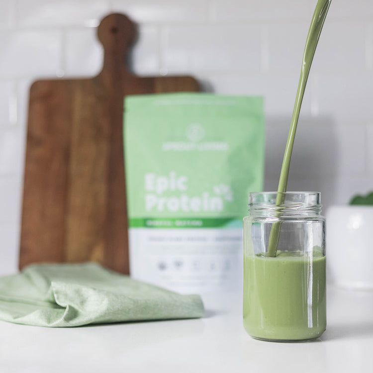Epic Protein Mindful Matcha Smoothie Pour In Kitchen