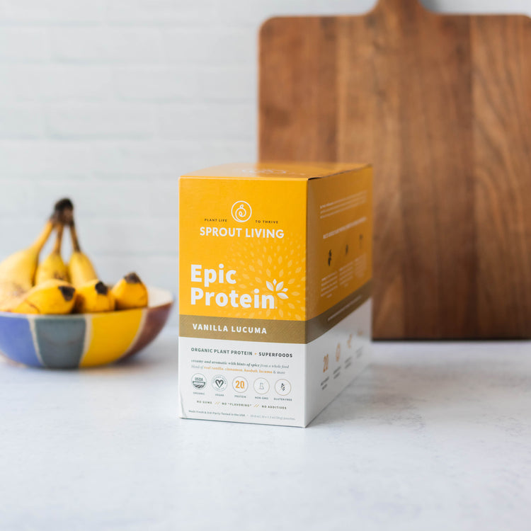 Epic Protein Vanilla Lucuma Display Box in Kitchen