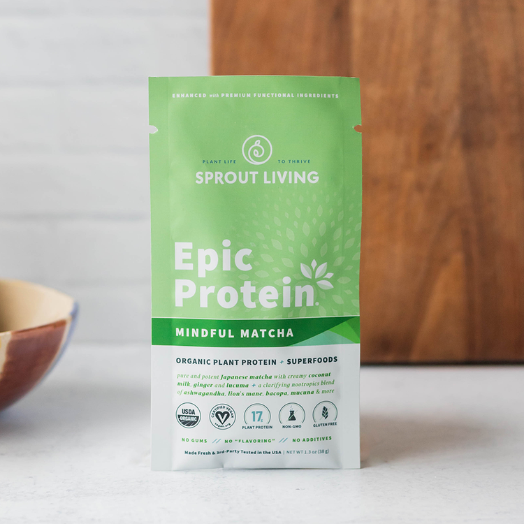 Epic Protein Mindful Matcha Single Serve Packet in Kitchen