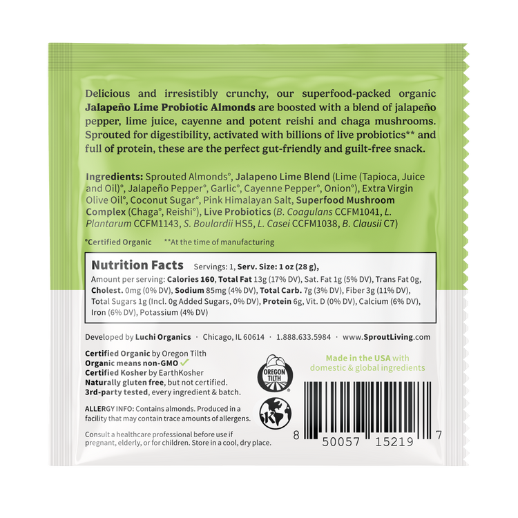 Probiotic Almonds, Jalapeño Lime, 1oz