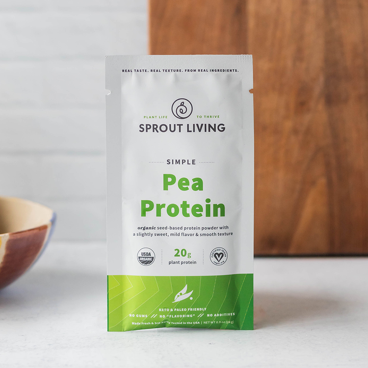 Simple Pea Protein Single Serve Packet in Kitchen