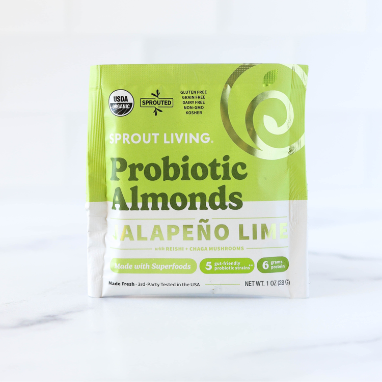 Jalapeno Lime Probiotic Almonds packet in kitchen