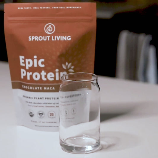 Epic Protein Chocolate Maca Smoothie Being Poured Into Glass