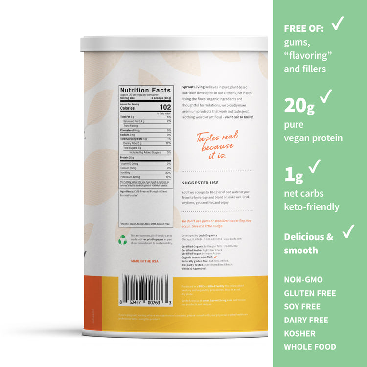 Back of Simple Pumpkin Seed Protein 2lb tub