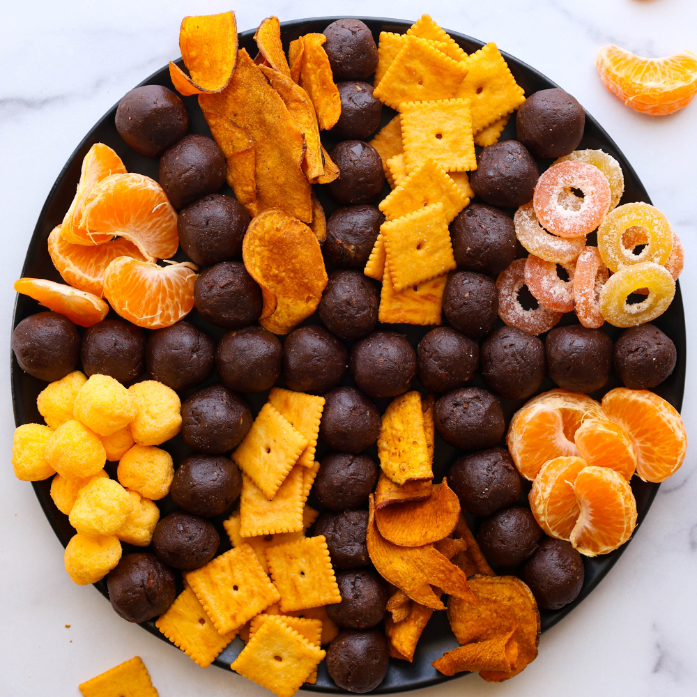 March Madness Snack Plate with Chocolate Maca Protein Bites