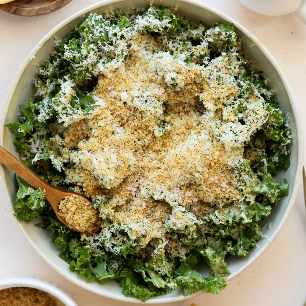 Viral Kale Caesar Salad With Cheezy Almonds - Sprout Living
