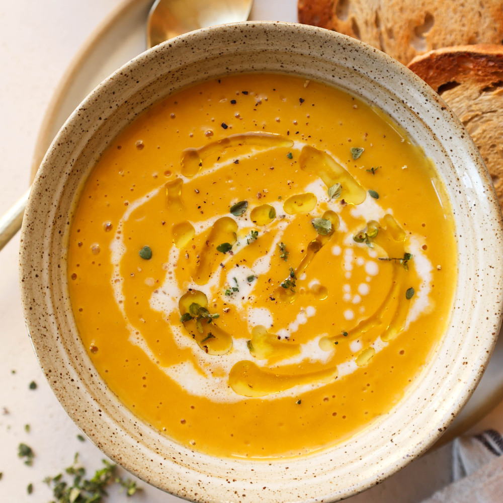 High-Protein Pumpkin Soup in Bowl