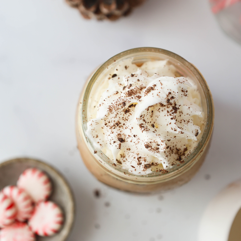 Iced Peppermint Mocha Protein Latte in glass