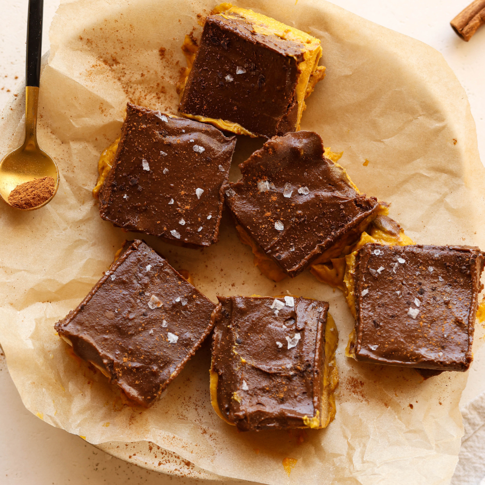 Chocolate Pumpkin Protein Bars on parchment