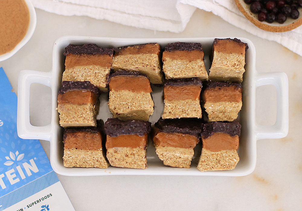 Almond Butter and Blueberry Jam Protein Bars in dish 