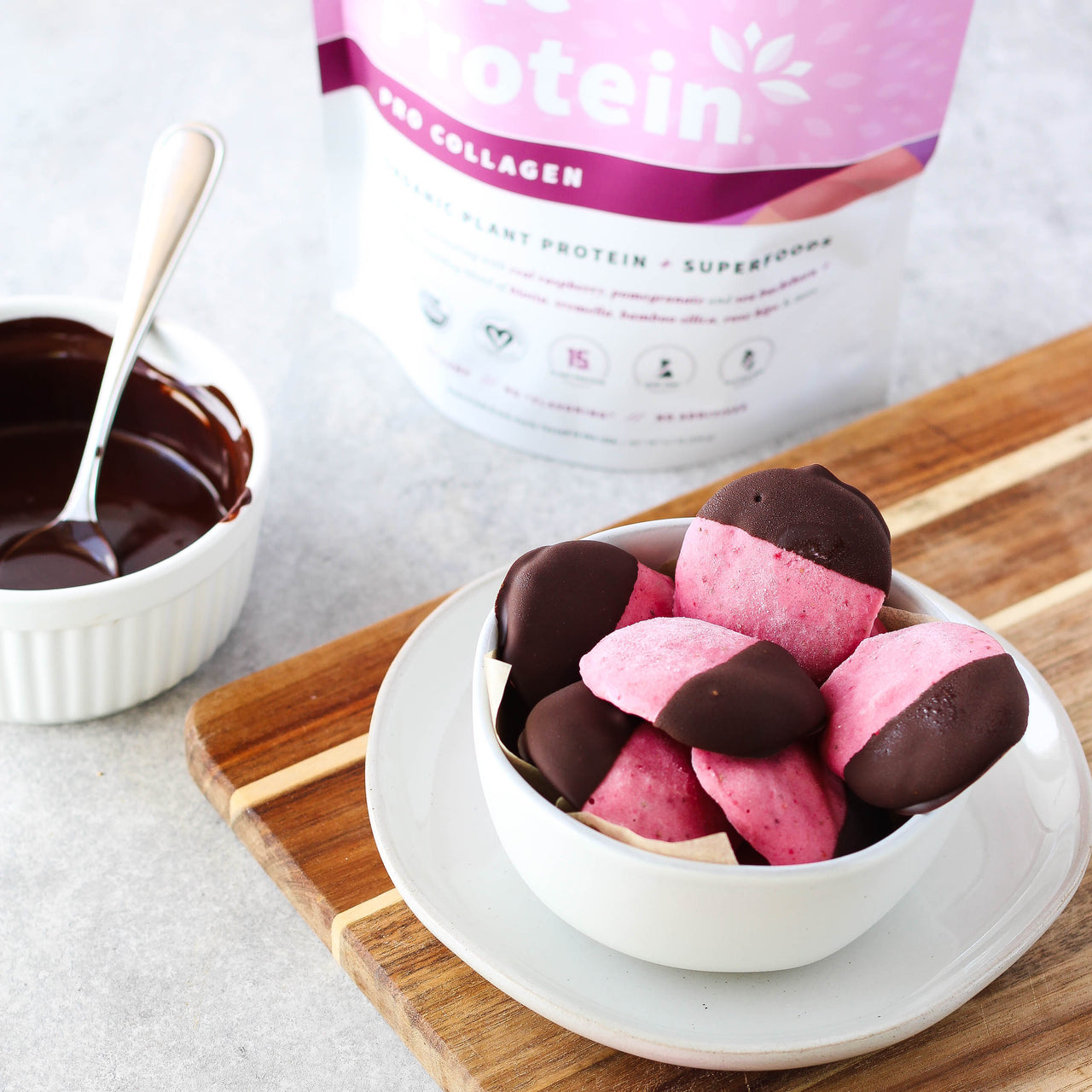 Chocolate Strawberry Protein Coins in Bowl