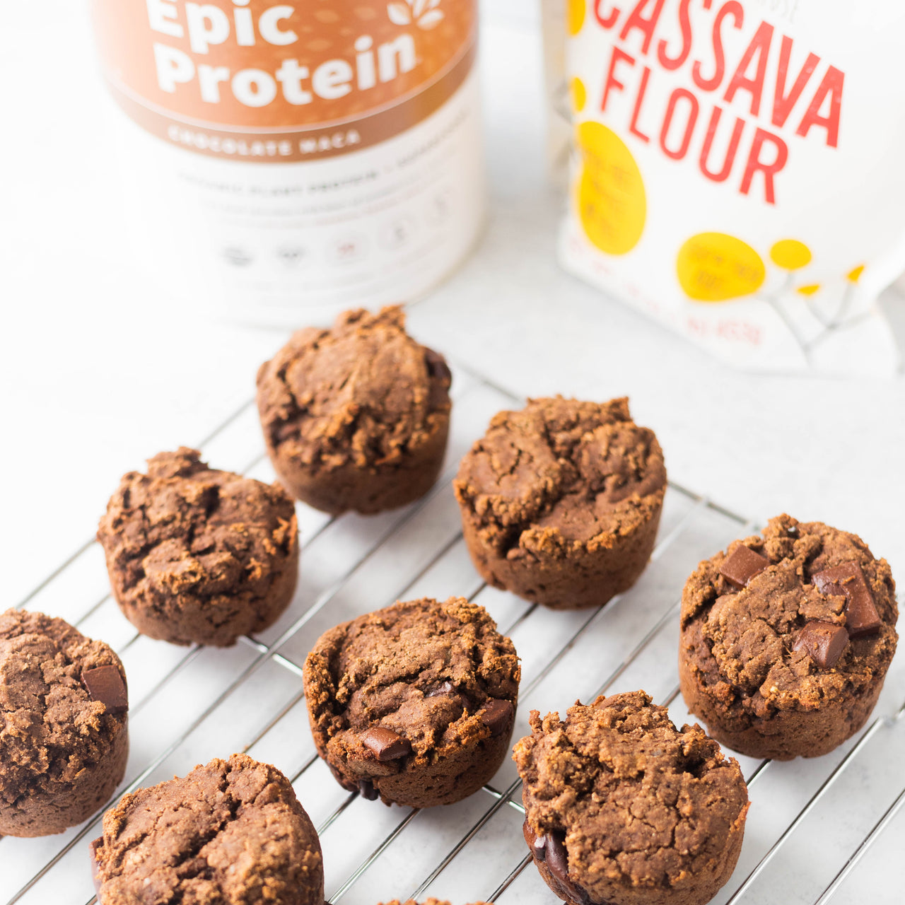 Chocolate Protein Muffins with Epic Protein and cassava flour