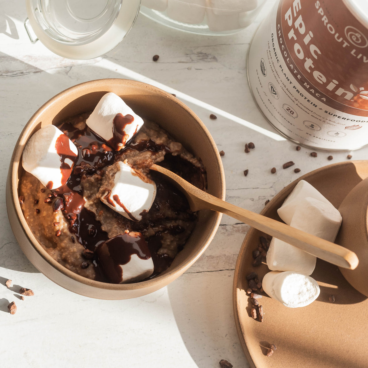 Hot Cocoa Protein Oats in bowl with marshmallows