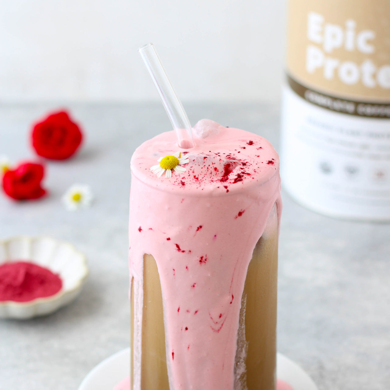 Rose Cold Foam Protein Latte in Glass