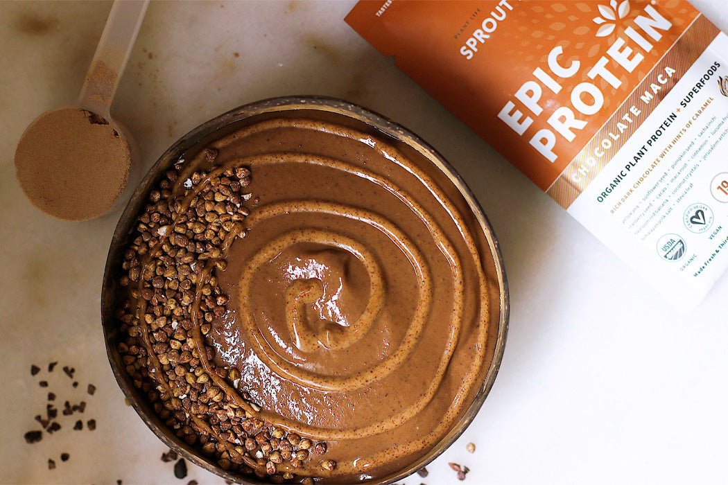Mint Maca Chocolate Smoothie bowl with Epic Protein Chocolate Maca