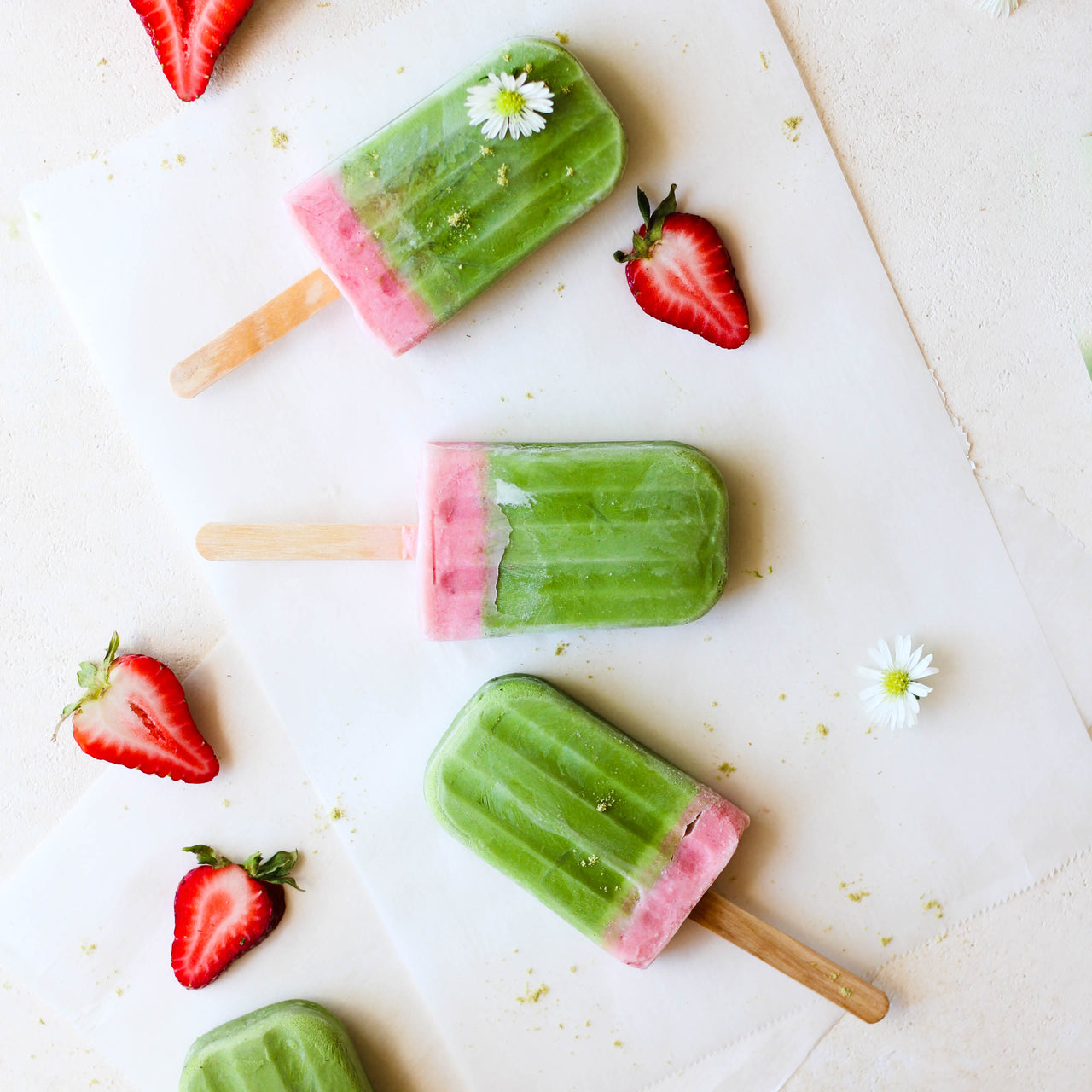 Strawberry Matcha Protein Popsicles