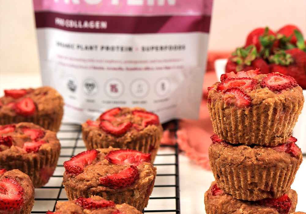 Strawberry Protein Muffins on cooling rack
