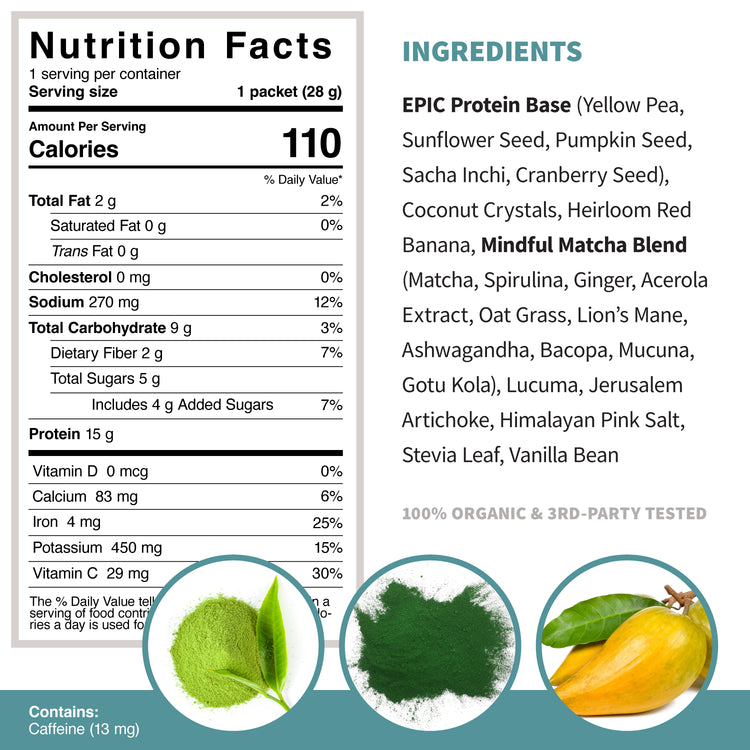 Epic Protein Mindful Matcha Nutrition Facts