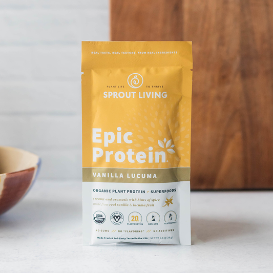 Epic Protein Vanilla Lucuma Single Serve Packet in Kitchen