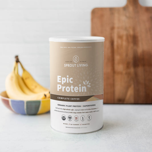 Epic Protein Complete Coffee 2lb can in Kitchen
