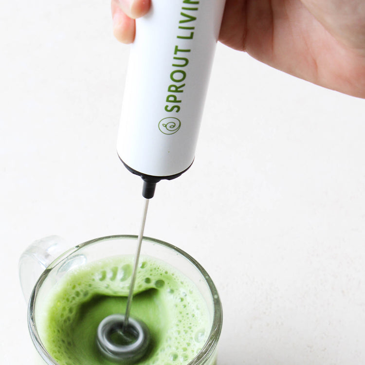 Sprout Living Electric Frother Mixing Matcha Latte