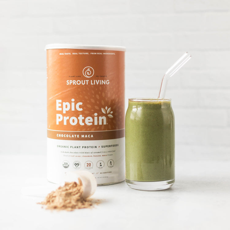 Green Smoothie With Epic Protein Chocolate Maca Tub