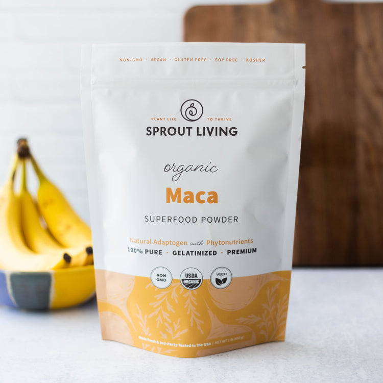 Maca Superfood Powder 450g bag in kitchen