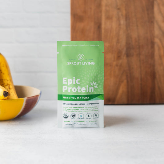 Epic Protein Mindful Matcha Single Serve Packet in Kitchen