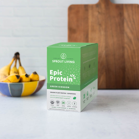 Epic Protien Green Kingdom Display Box in Kitchen