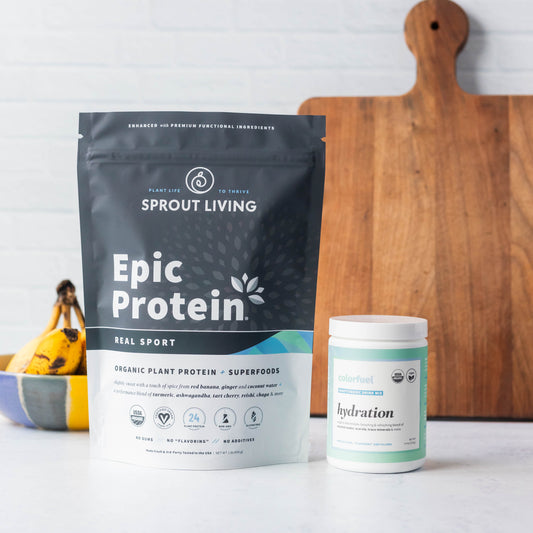 Epic Protein Real Sport and Colorfuel Hydration in Kitchen