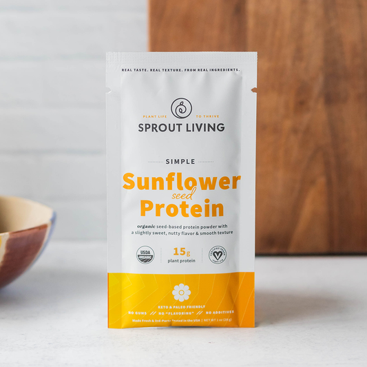 Sprout Living simple sunflower seed protein in kitchen